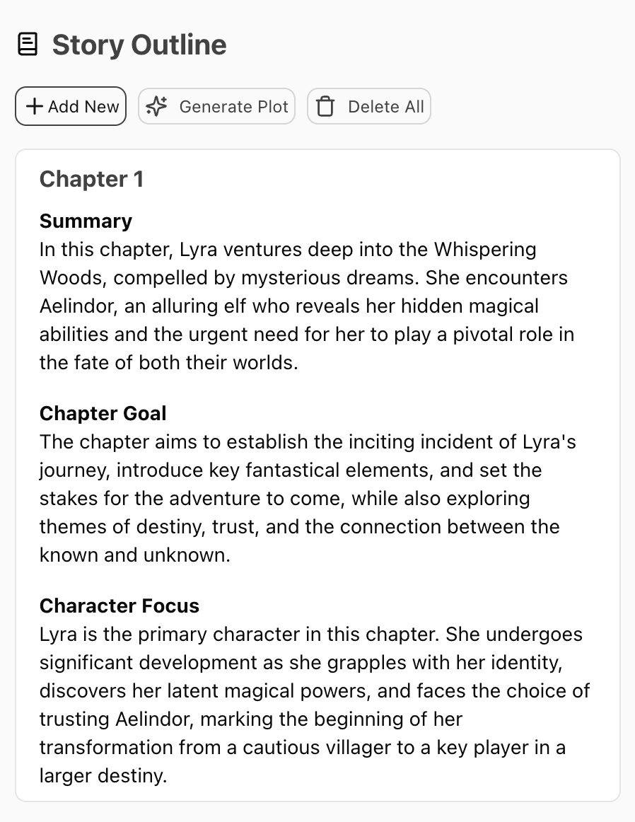 Story outlining tool for erotica authors